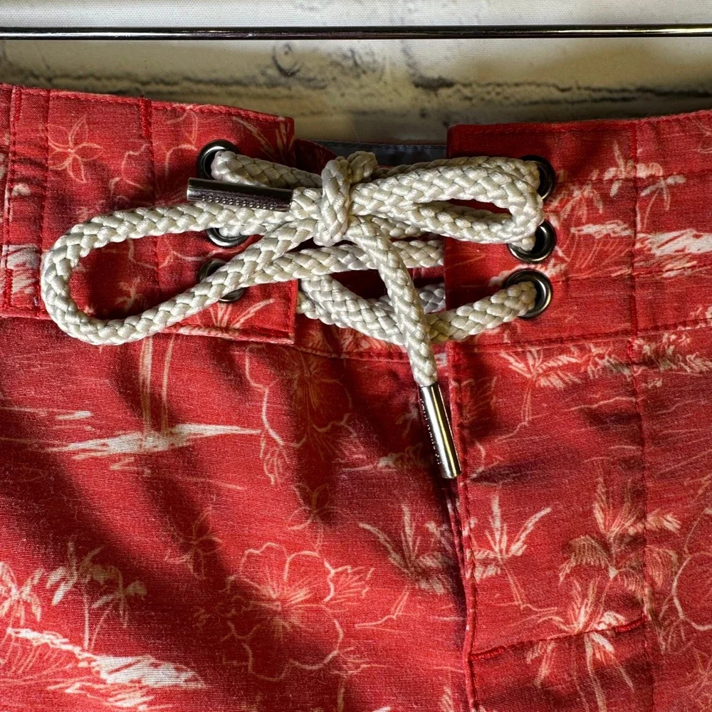 Fair Harbor Mens Red Tropical Palm Floral Board Shorts‎ Swim Trunks Size 36
